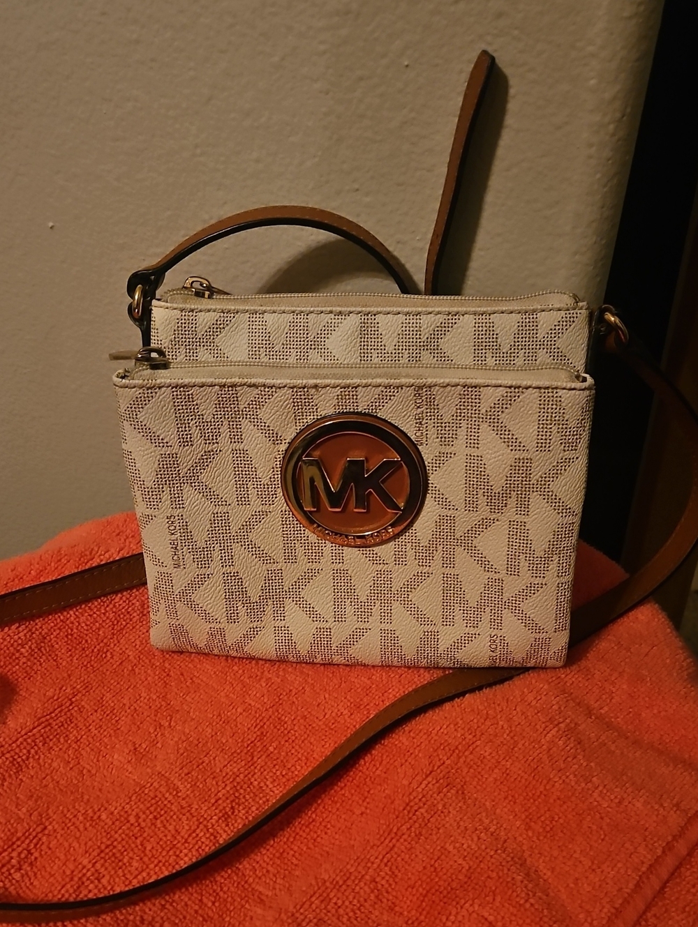 Michael Kors Beige Signature MK Crossbody Bag